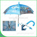 19inches whistle safety cartoon design blue auto open curved handle straight kids umbrella for gift